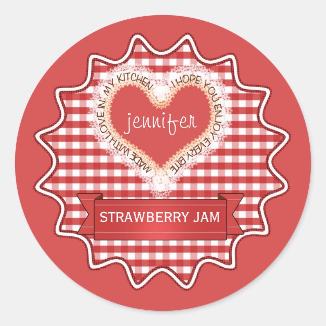 Made With Love Gingham Red Classic Round Sticker (Front)
