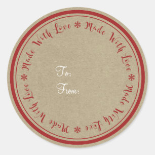 Made with Love Handmade Rustic Kraft Christmas Classic Round Sticker
