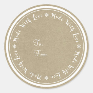 Made with Love Handmade Rustic Kraft Christmas Classic Round Sticker