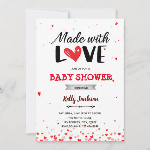 Made with love heart baby shower invitation