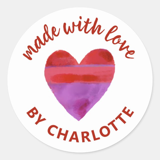Made With Love Heart Classic Round Sticker (Front)