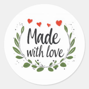 Made with Love Heart Leaf Classic Round Sticker