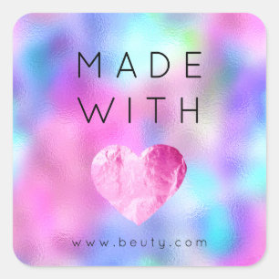 Made With Love Heart Pink Web Name Blue Fuchsia Square Sticker