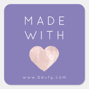 Made With Love Heart Pink Web Name Purple Violet Square Sticker