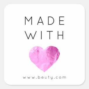 Made With Love Heart Pink Web Name Simply Fuchsia Square Sticker