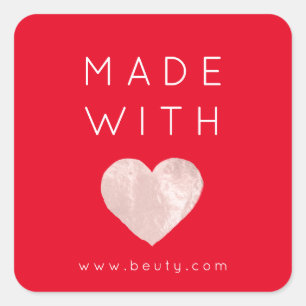 Made With Love Heart Pink Web Name Simply Red Square Sticker