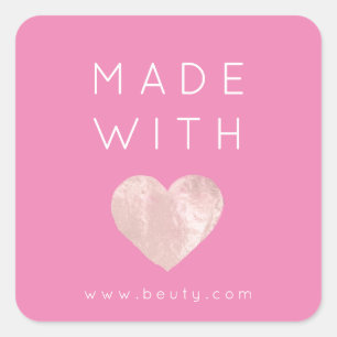 Made With Love Heart Pink Web Name Simply Rose Square Sticker