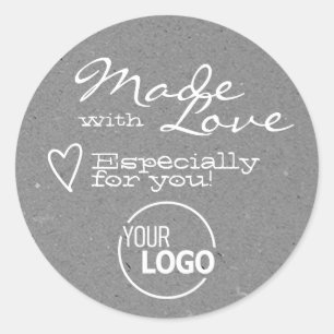 Made with Love Heart Silver Grey Logo Template Classic Round Sticker
