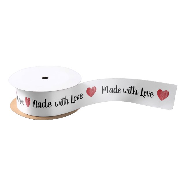 Made with Love Heart Stamp Red Satin Ribbon (Spool)