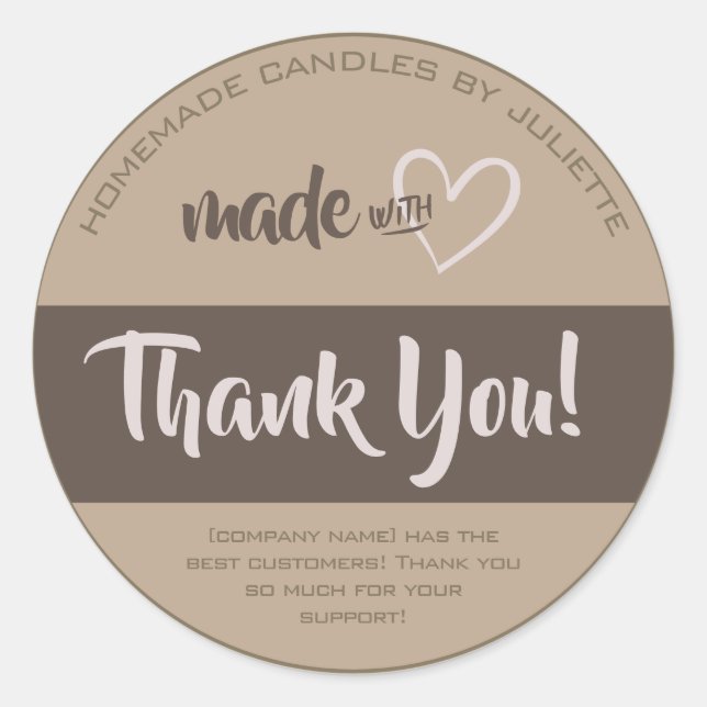 Made with Love Heart Thank You Label Kraft Paper (Front)