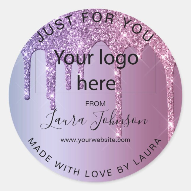 made with love holograph drips add your logo classic round sticker (Front)