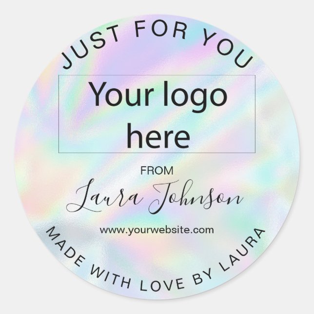 made with love holograph drips add your logo classic round sticker (Front)