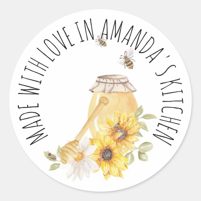 Made With Love Honey Jar Floral Classic  Classic Round Sticker (Front)