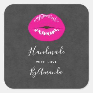 Made with Love Hot Pink Lips Glamourous Square Sticker