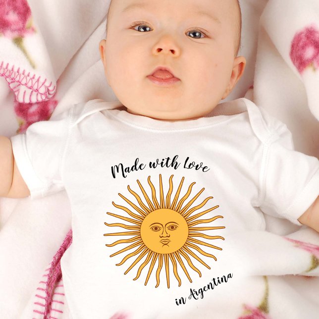 Made with Love in Argentina / flag, Sol de Mayo Baby Bodysuit (Creator Uploaded)