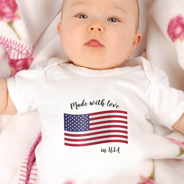 Made with Love in USA / American flag Baby Bodysuit (Creator Uploaded)