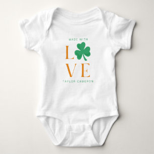 Made With Love Irish Shamrock Green and Orange Baby Bodysuit
