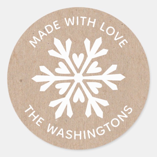 Made with Love Kraft Christmas Snowflake Sticker (Front)
