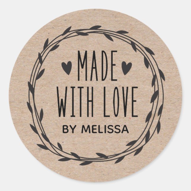Made With Love Kraft Classic Round Sticker (Front)