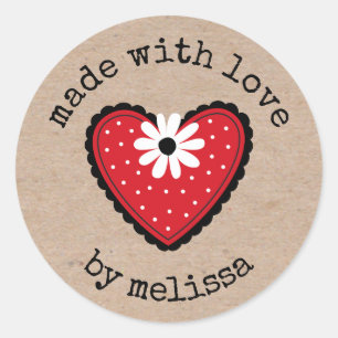 Made With Love Kraft Heart Classic Round Sticker