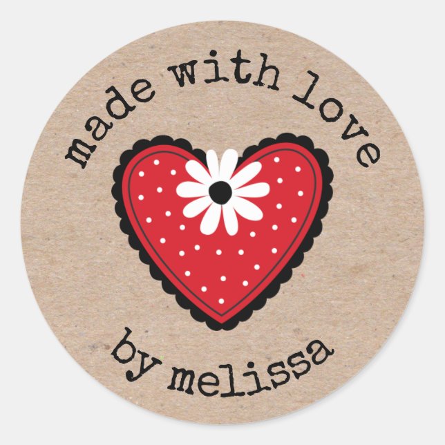Made With Love Kraft Heart Classic Round Sticker (Front)