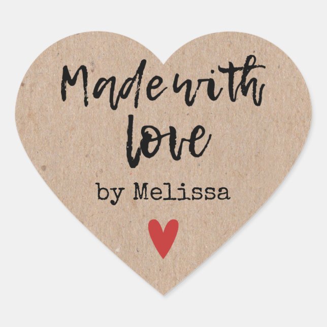 Made With Love Kraft Heart Sticker (Front)