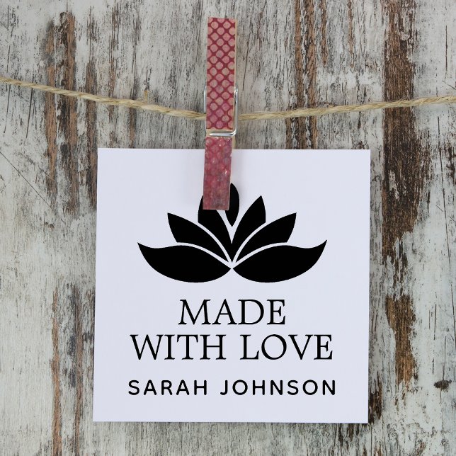 Made With Love Lotus Flower Personalised Rubber Stamp (Made With Love Lotus Flower Personalized Rubber Stamp)