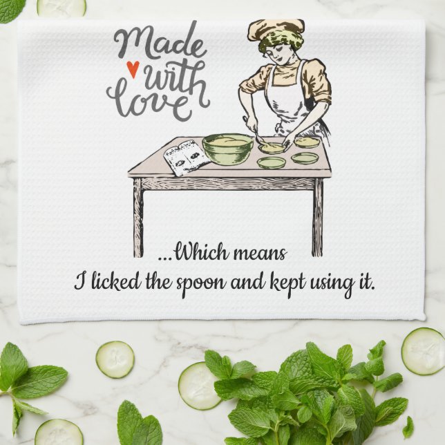 Made With Love Means I Licked the Spoon Funny Tea Towel (Folded)