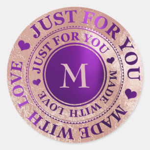 Made With Love Monogram Rose Gold Amethyst Purple Classic Round Sticker