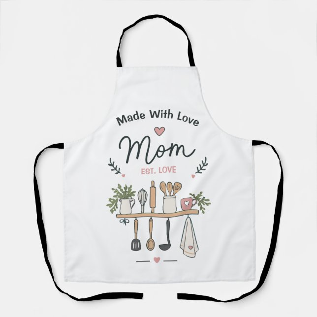 Made With Love Mum Est Cute Boho Kitchen Shelf Apron (Front)