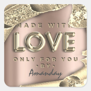 Made With Love Only For You By Name Rose 3D Gold Square Sticker