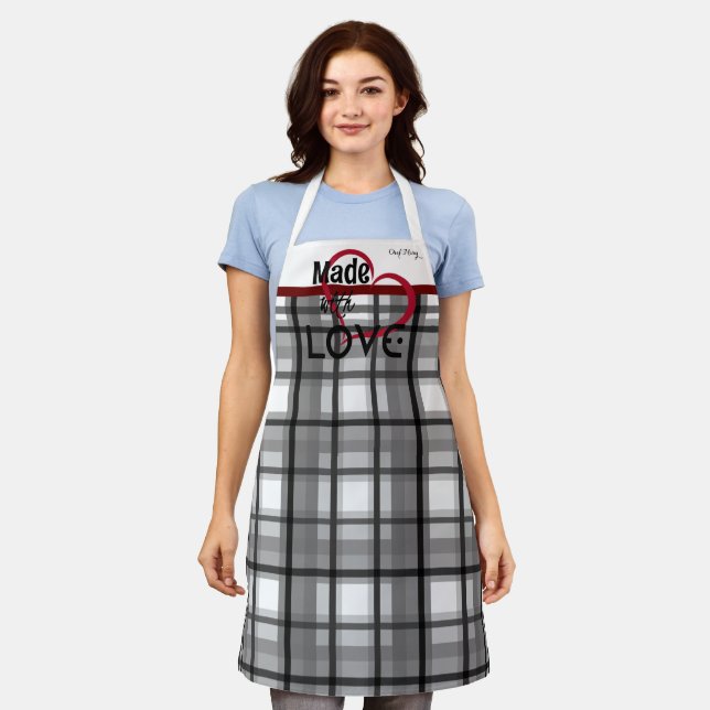 Made With Love Personalised Apron in Grey (Worn)