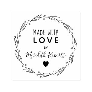 Made With Love Personalised Botanical Wreath Self-inking Stamp