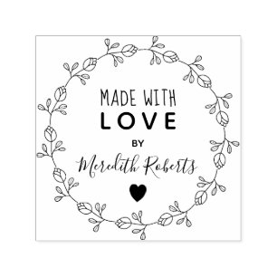 Made With Love Personalised Floral Wreath Self-inking Stamp