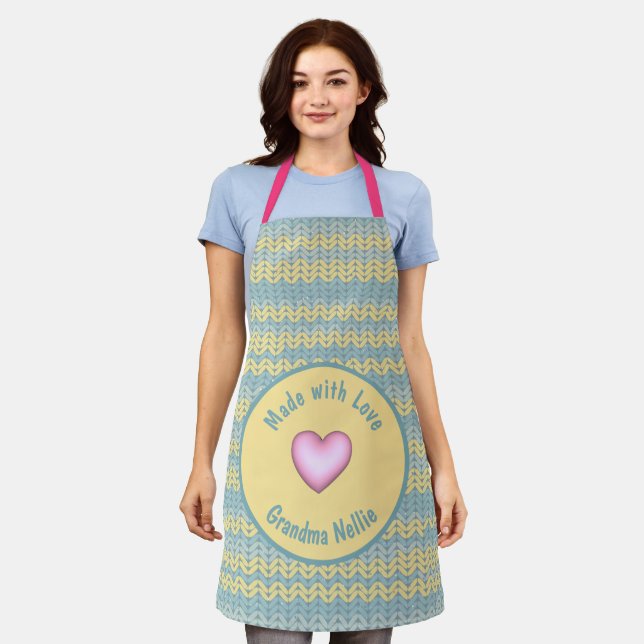 Made with Love Personalised Knit Crochet Heart  Apron (Worn)