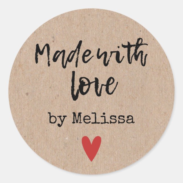 Made With Love Personalised Kraft Classic Round Sticker (Front)