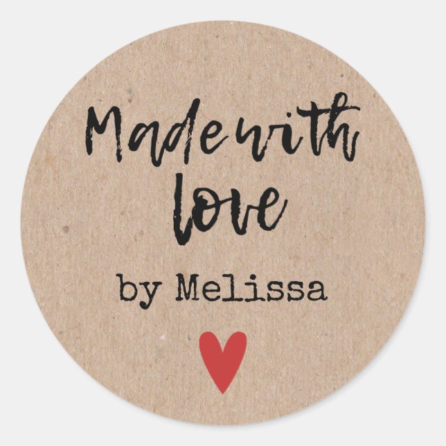 Made With Love Personalised Kraft Classic Round Sticker (Front)