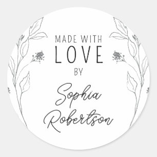 Made with Love Personalised Line Art Floral Classi Classic Round Sticker