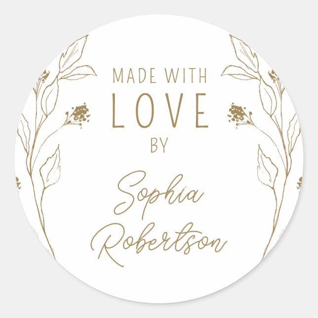 Made with Love Personalised Line Art Floral Classic Round Sticker (Front)