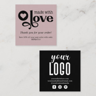 Made with Love Personalised Order Thank You Square Business Card