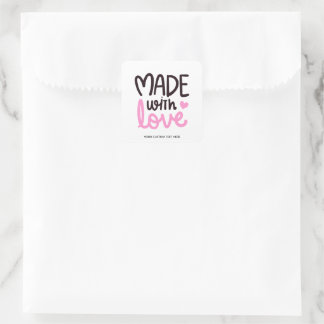 Made with Love Personalised Pink Square Sticker 5