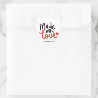 Made with Love Personalised Red Square Sticker 2