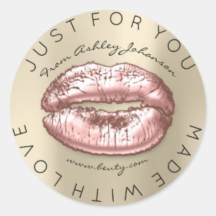 Made With Love Pink Kiss Ivory Makeup Lips Classic Round Sticker