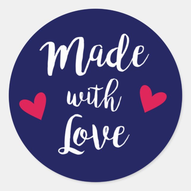 Made with love red and white hearts craft sticker (Front)