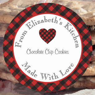 Made With Love Red Buffalo Plaid Food Gift  Classic Round Sticker
