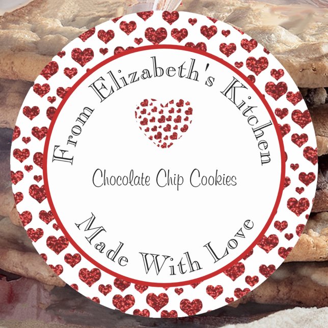 Made With Love Red Hearts Home Baked Gift Classic Round Sticker (Creator Uploaded)