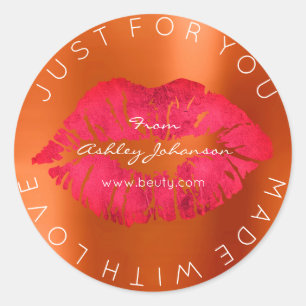 Made With Love Red Lipstick Coral Makeup Lips Classic Round Sticker