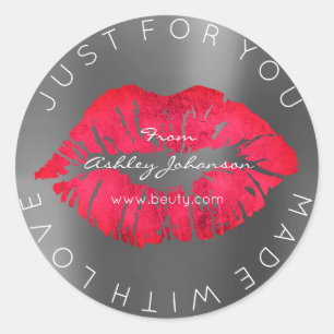 Made With Love Red Lipstick Grey Makeup Lips Classic Round Sticker