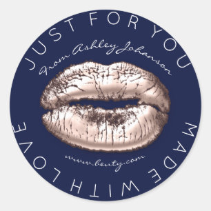 Made With Love Rose Kiss Pink Navy Makeup Lips Classic Round Sticker