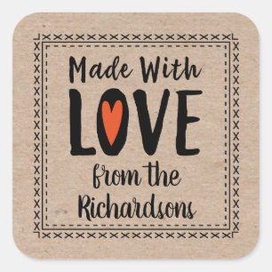 Made With Love Rustic Kraft Square Sticker